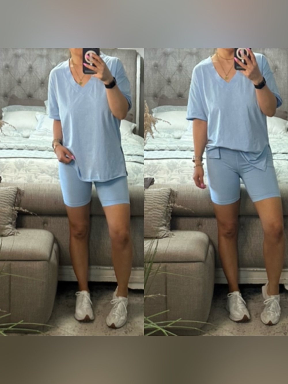 LAST💙New💙 Powder Blue V-Neck Biker Short Lounge Set